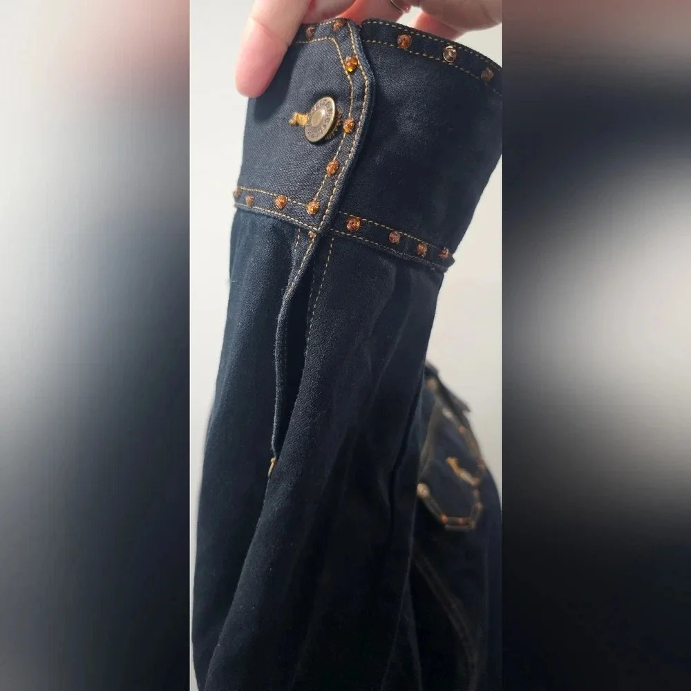 Liz & Me Women's Denim Jacket With Rhinestone Trim Black/Blue Size 2X 22/24W - Picture 11 of 16